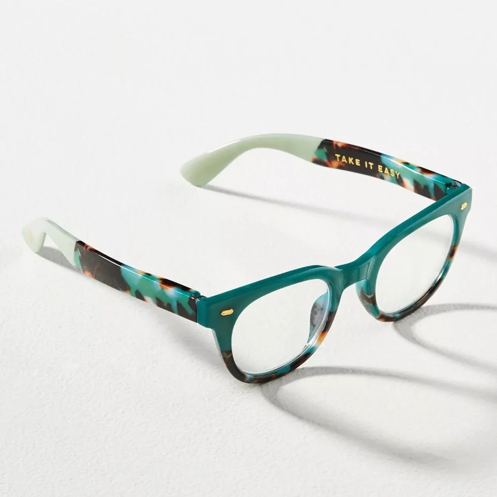 NEW from Anthropologie Take it Easy Teal Blue Light Filtering Glasses +1.25‎